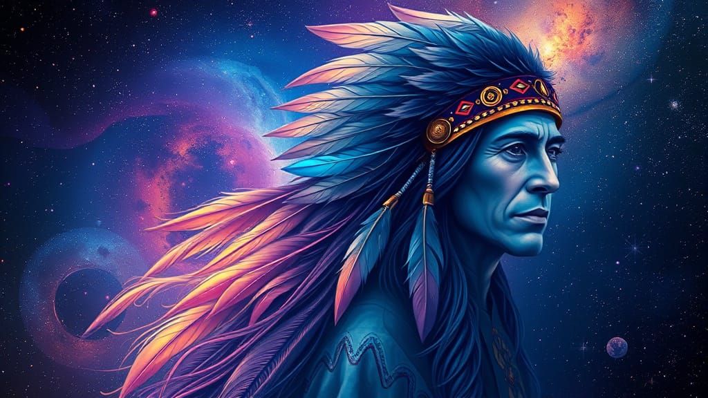 Cosmic Native American Chief in Galaxycore Style