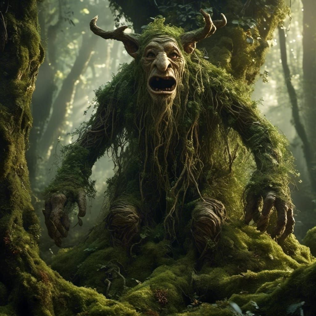 Mystical Wood Woad Creature in Dark Fantasy Realism