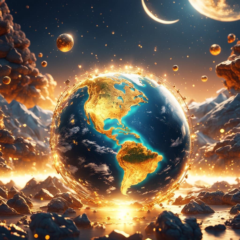 Glass Earth with Gold Sparks in Digital Matte Painting