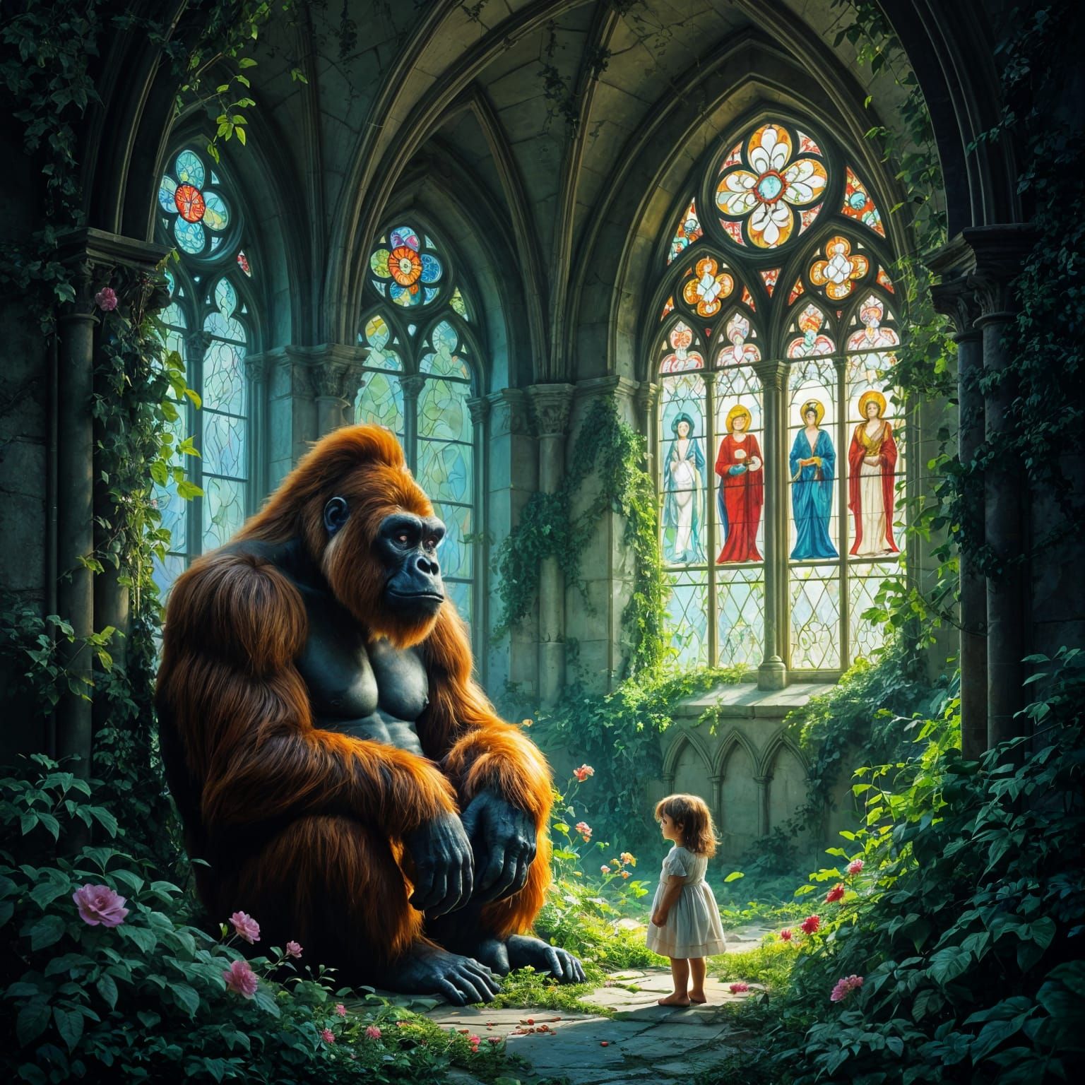 Gothic Cathedral Shelter: Gorilla and Child in Harmony