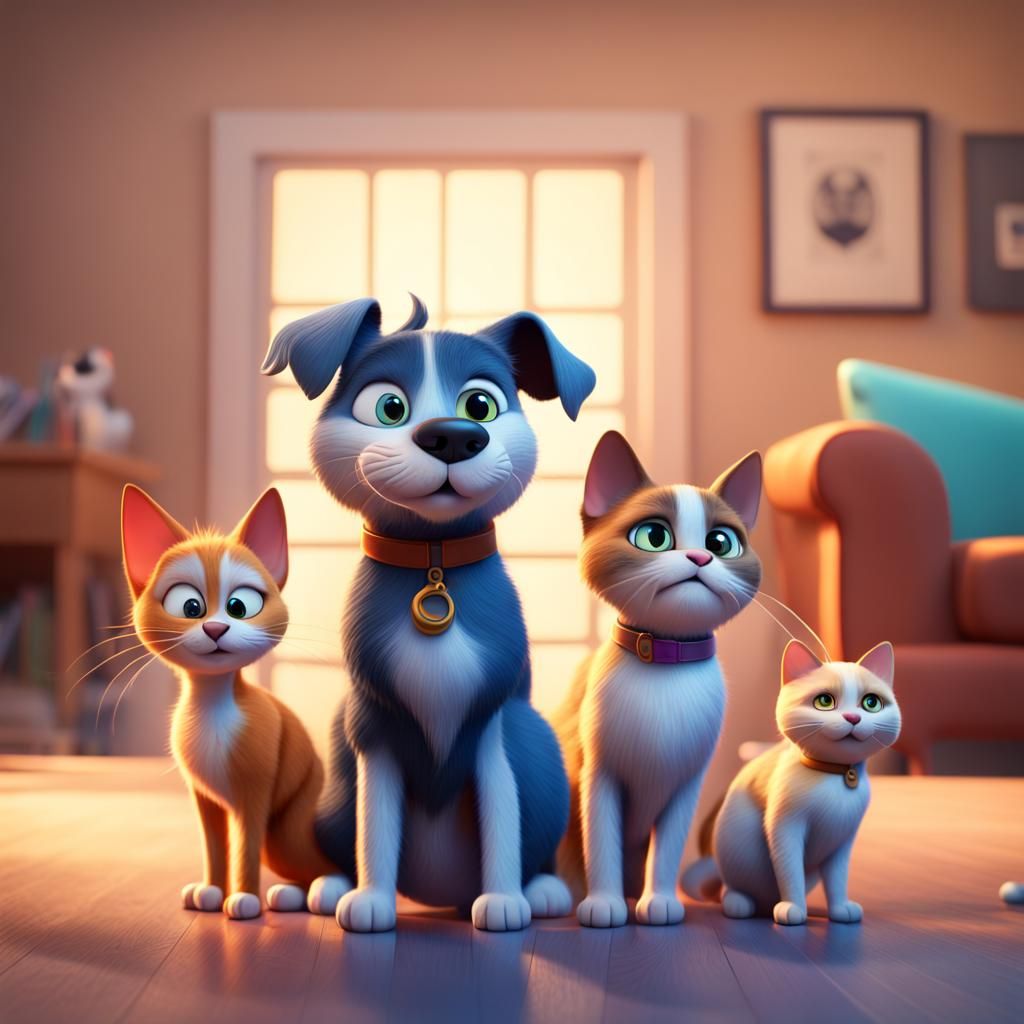 Cats and Dogs in 3D Cartoon Style