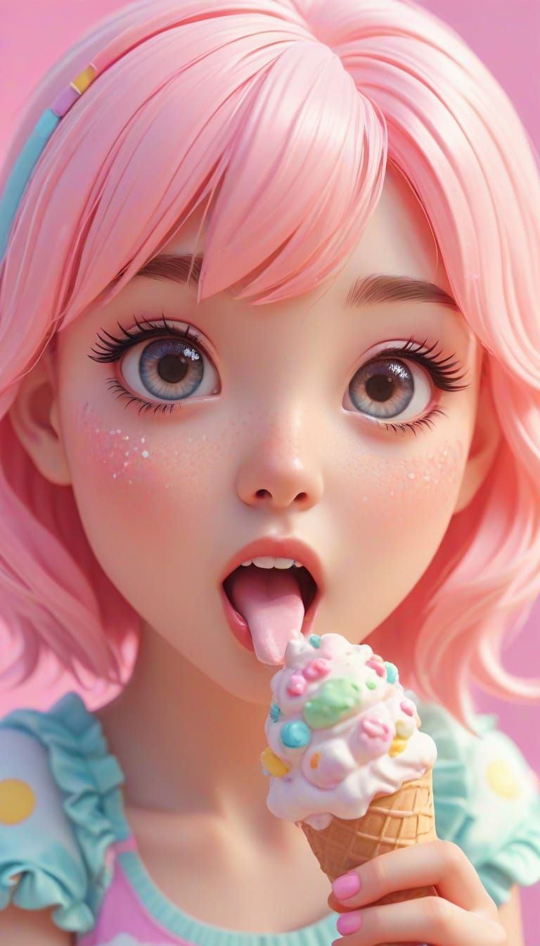 Chibi Woman with Sparkling Ice Cream: Kawaii Anime Style