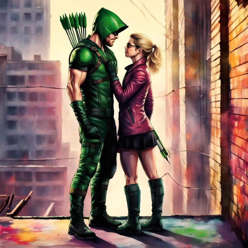 Rooftop Embrace: Graffiti Art Style Hug