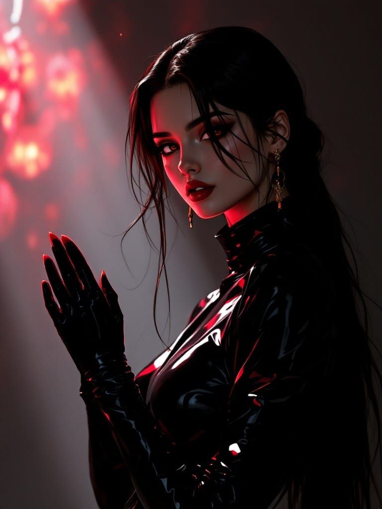Glamorous Dark Lady in PVC Latex Outfit