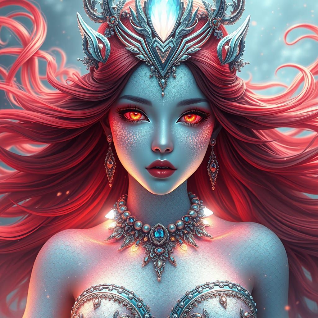 Luminous Mermaid Goddess in Anime Style