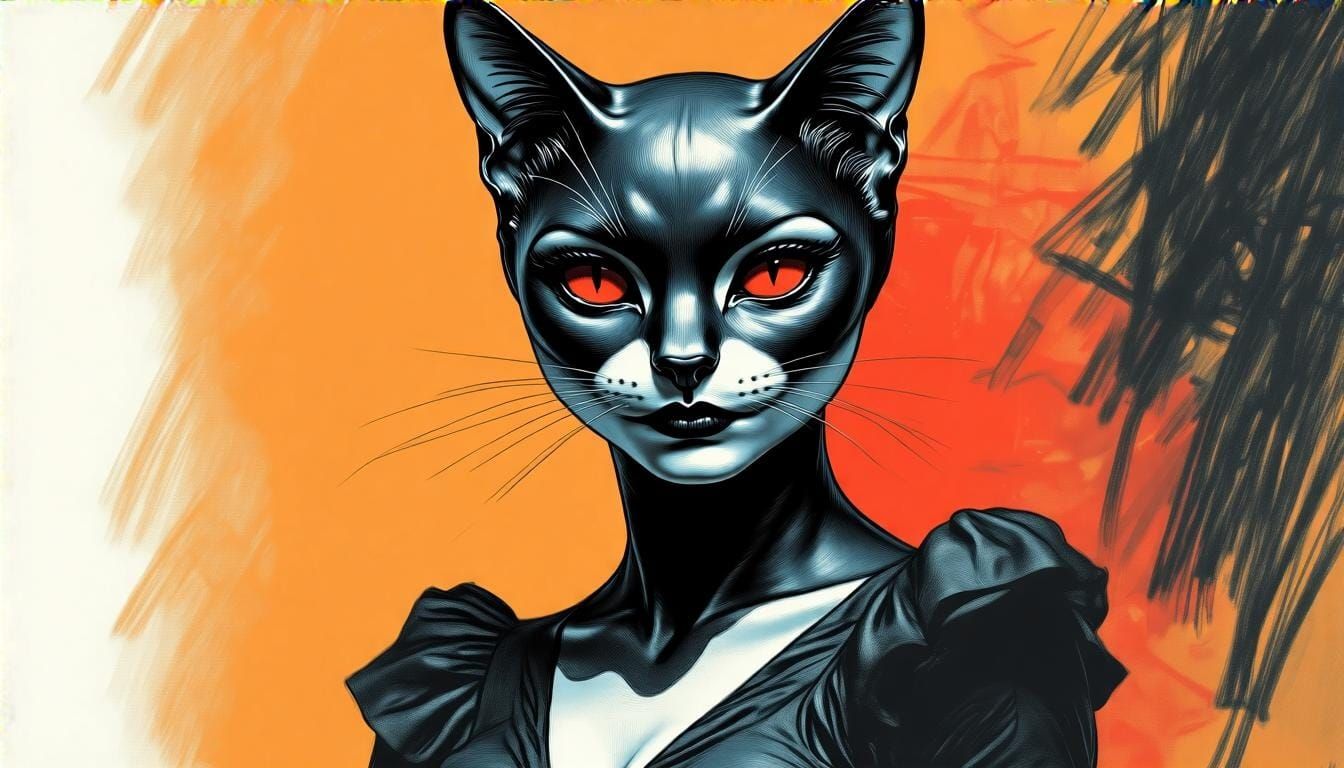 Detailed Cat Woman in Edward Hopper Style