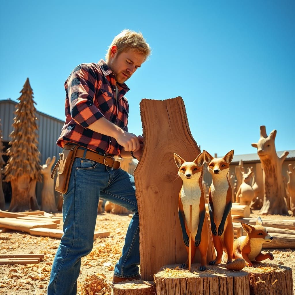 Carpenter at Work in a Rustic Saw Company Yard
