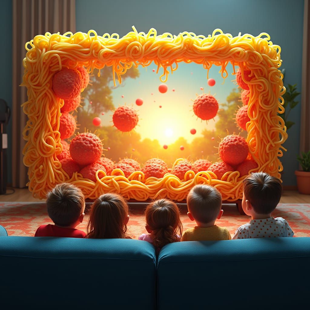 Spaghetti TV with Meatball Family, Digital Art