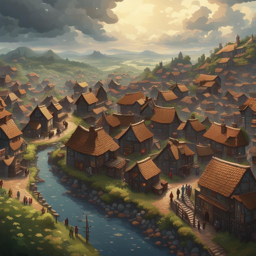 nimated GIF: An animated GIF featuring an AI-rendered scene of a village landscape transitioning into a bustling, united...