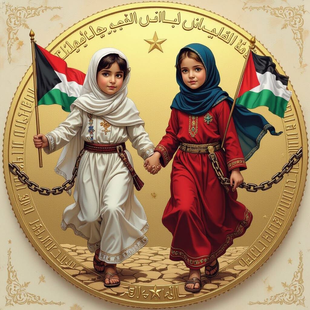 Children Breaking Chains on Gold Coin