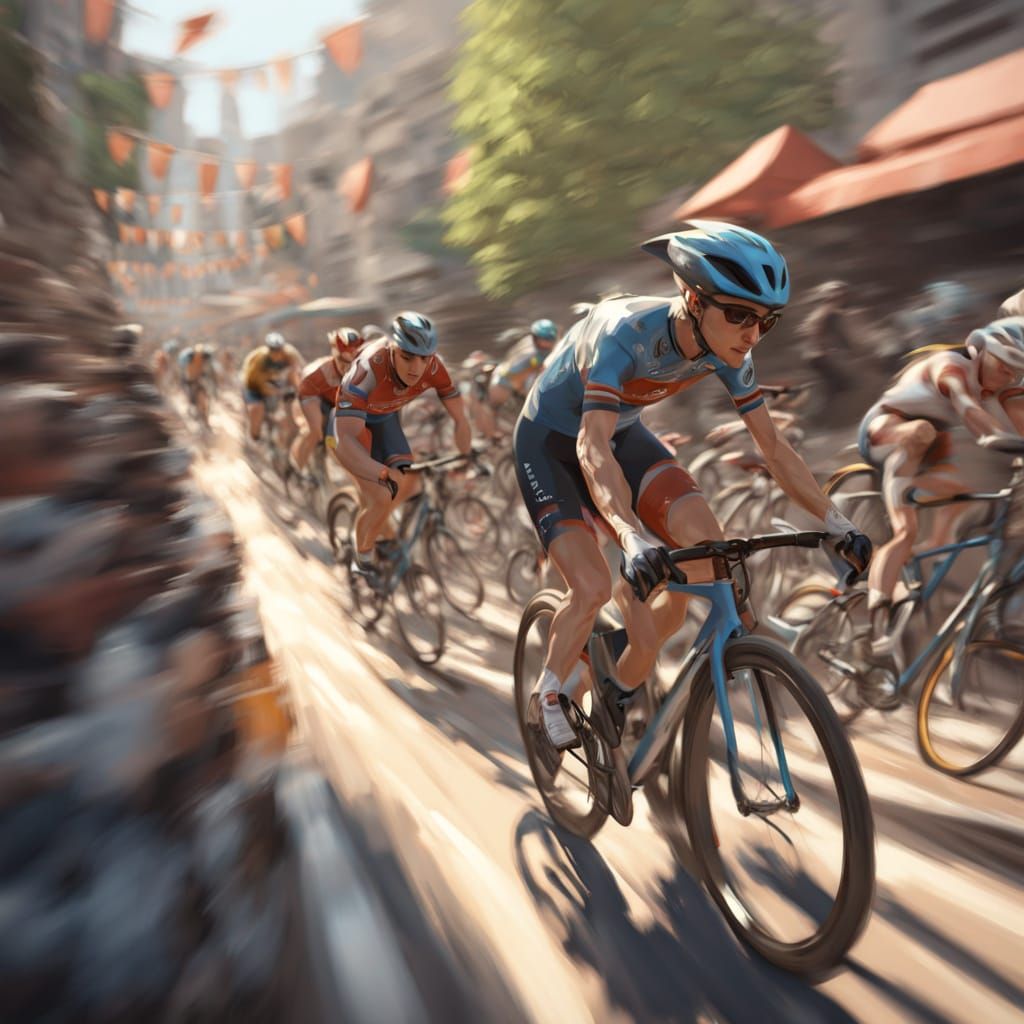 Bicycle Race in Impasto 3D Relief Style