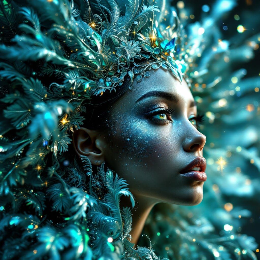 Radiant Woman in Digital Dreamscape with Holographic Prisms ...