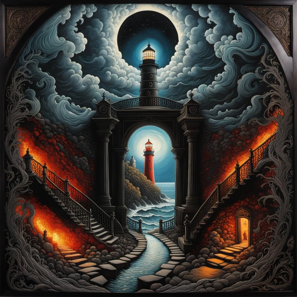 Dark Fantasy Lighthouse Optical Illusion π¦π«π