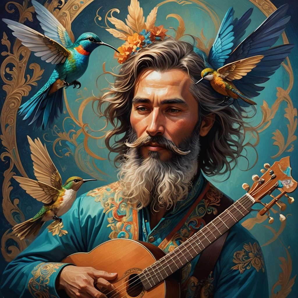 Russian Dancer's Whimsical Beard in Hyperrealistic Art