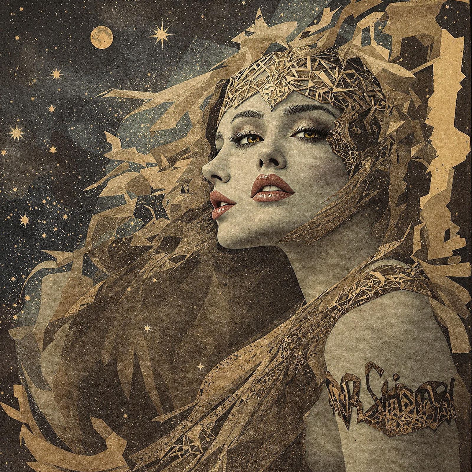 Cosmic Portrait of a Young Queen in Ancient Style