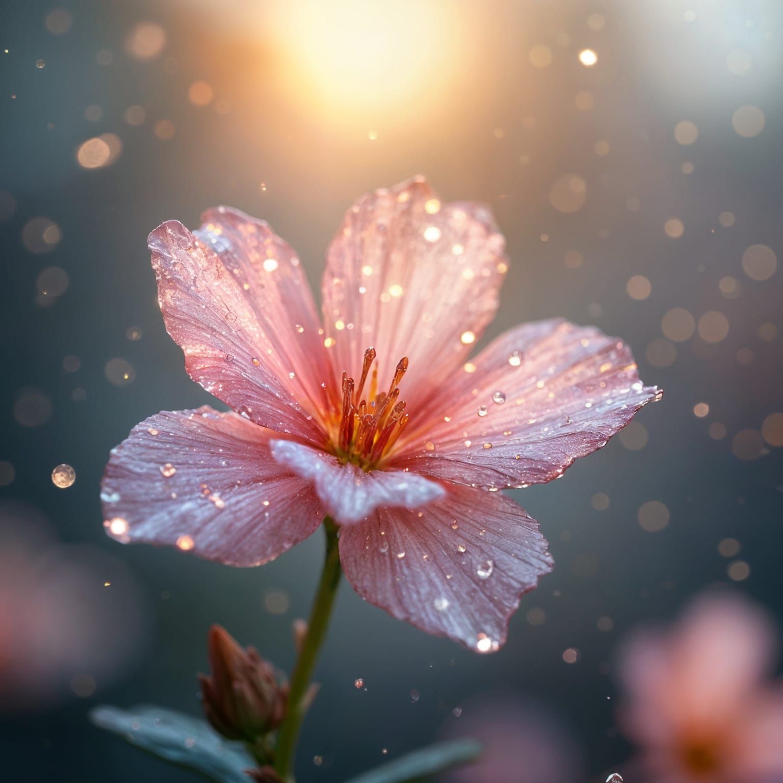 Dreamy Crystal Flower in Dawn Sunlight