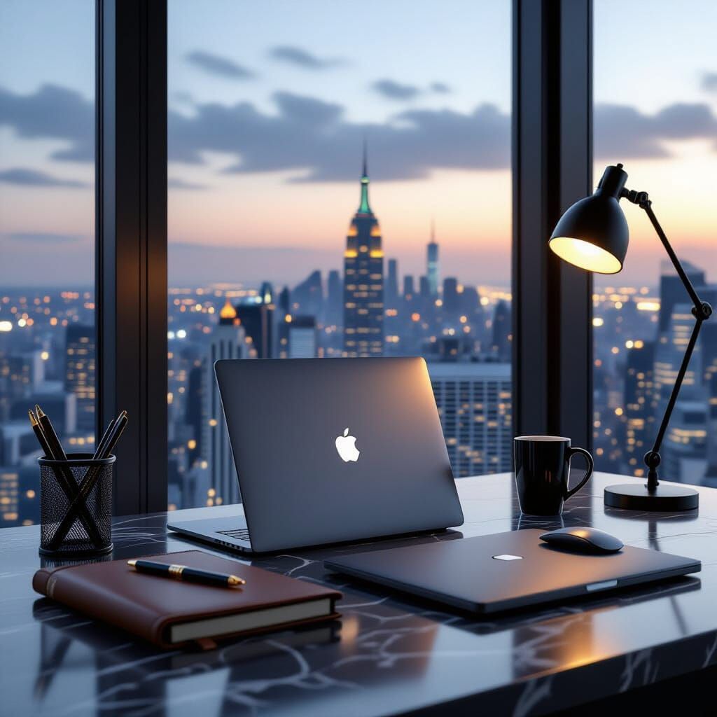 Sleek Black Marble Desk in Luxury Office