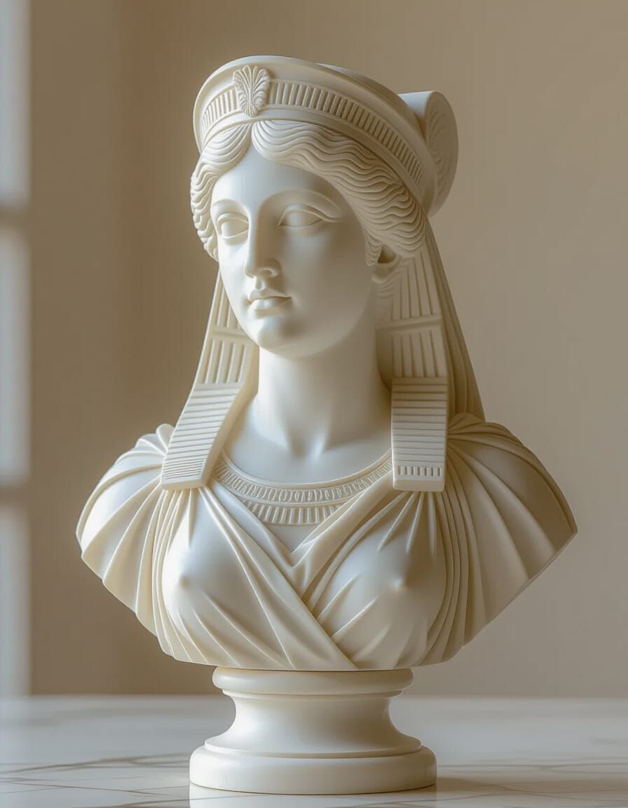 Cleopatra Bust: Baroque Art Nouveau Marble Sculpture