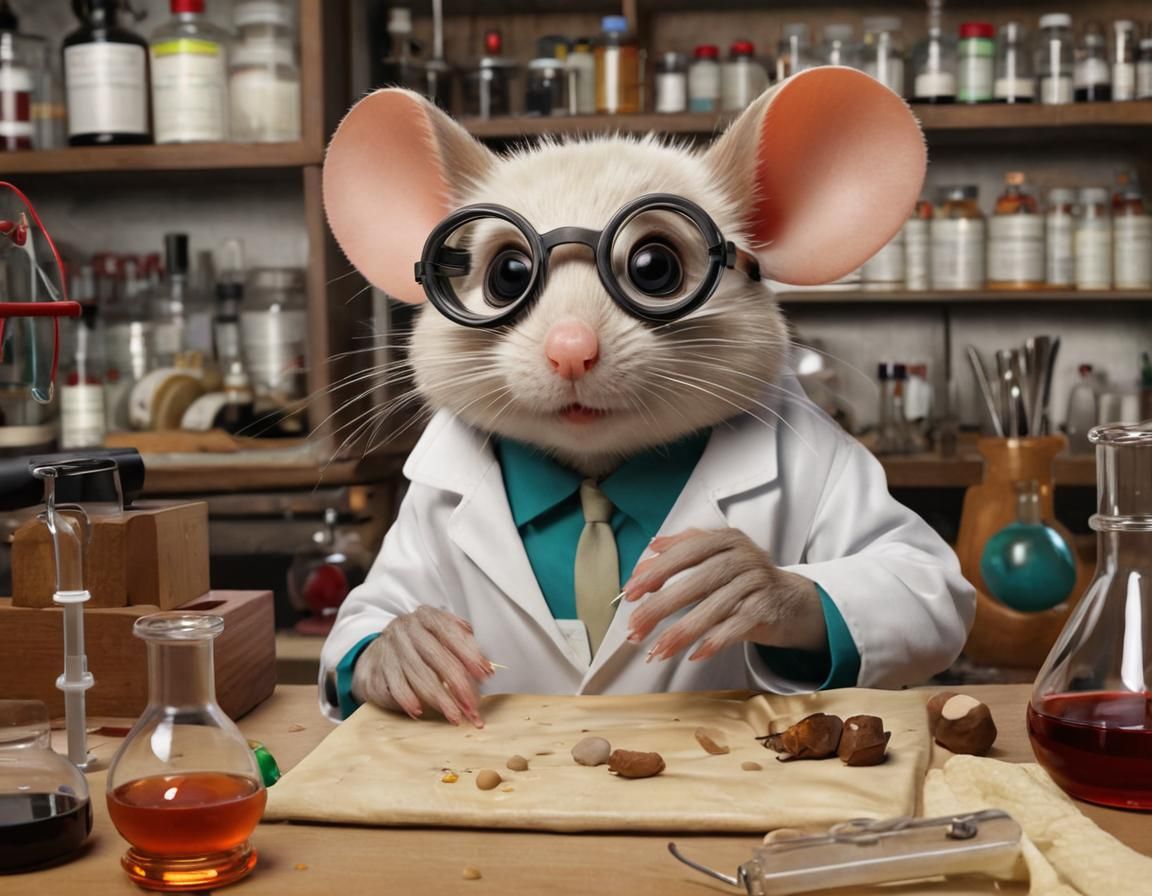 Cartoon Mouse Mad Scientist in Lab, Cel-Shaded