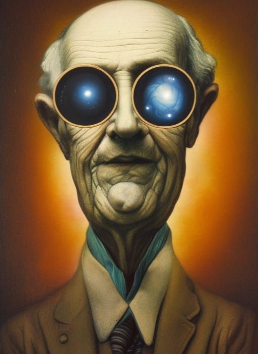 Surreal Portrait: Victorian Man's Mind Creates Universe