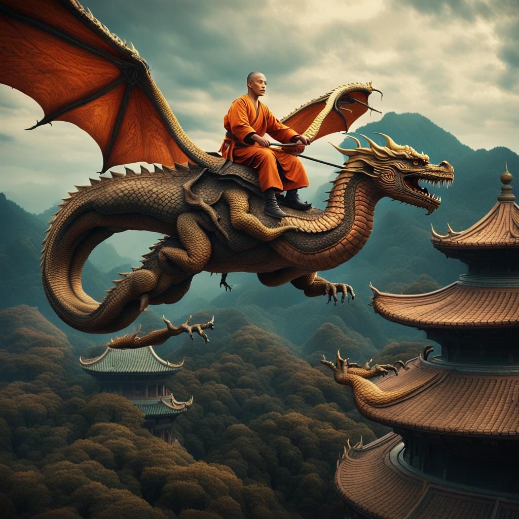 Shaolin Monk Rides a Flying Dragon