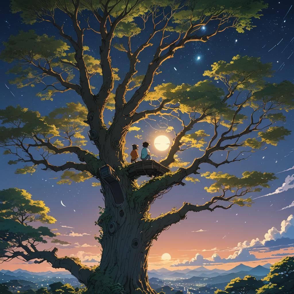 Night Sky Tree: Studio Ghibli Anime Key Visual