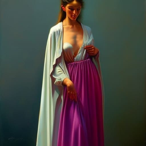 Woman in Nightgown: Oil Painting in Gurney Style