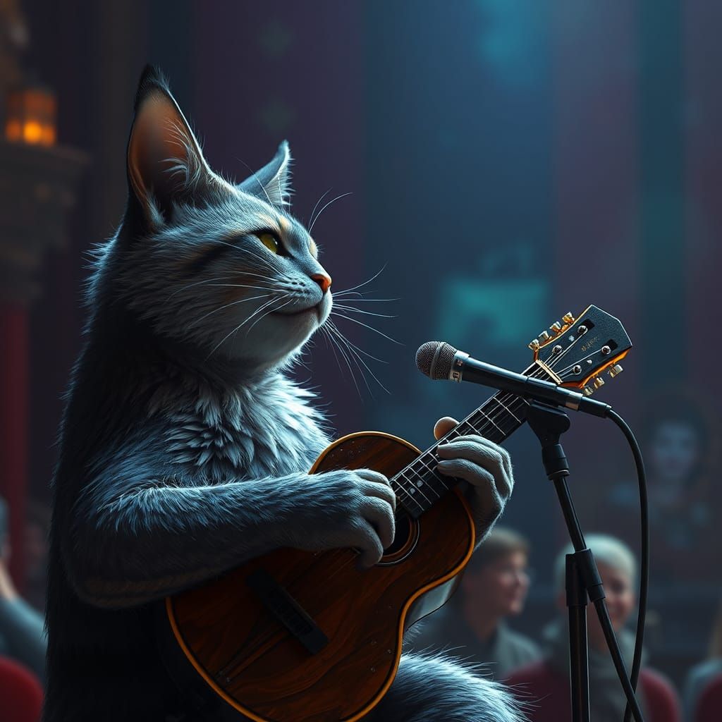 Cat Singing on Stage: Detailed Matte Painting