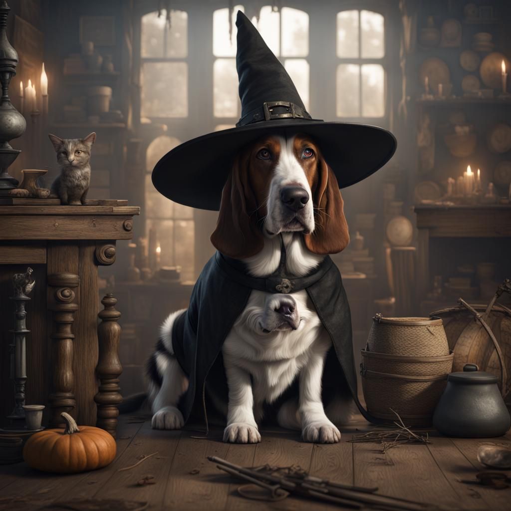 Basset Hound Witch in Old West Style