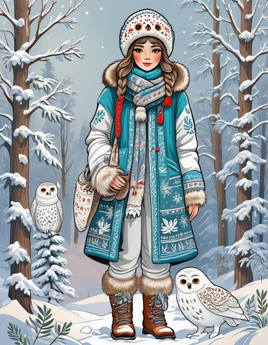 Joyful Winter Scene in Colorful Line Art