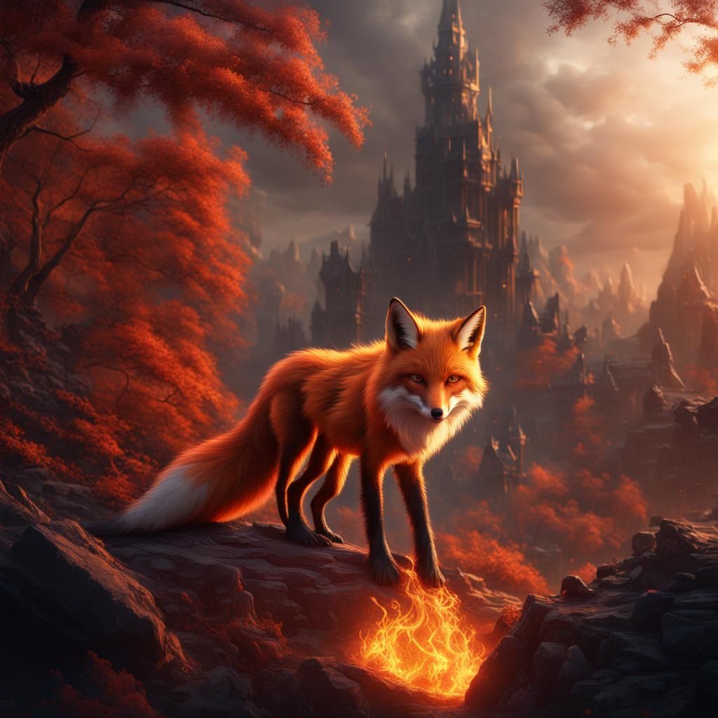 Fantastical Fire Fox Concept Art in Deep Color
