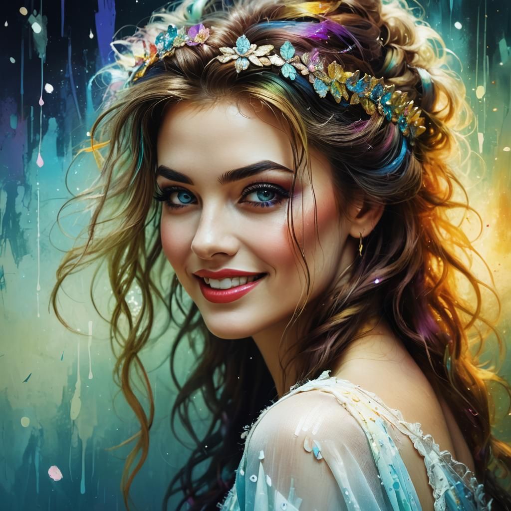 Rainbow-Eyed Princess in Pin-Up Art Style