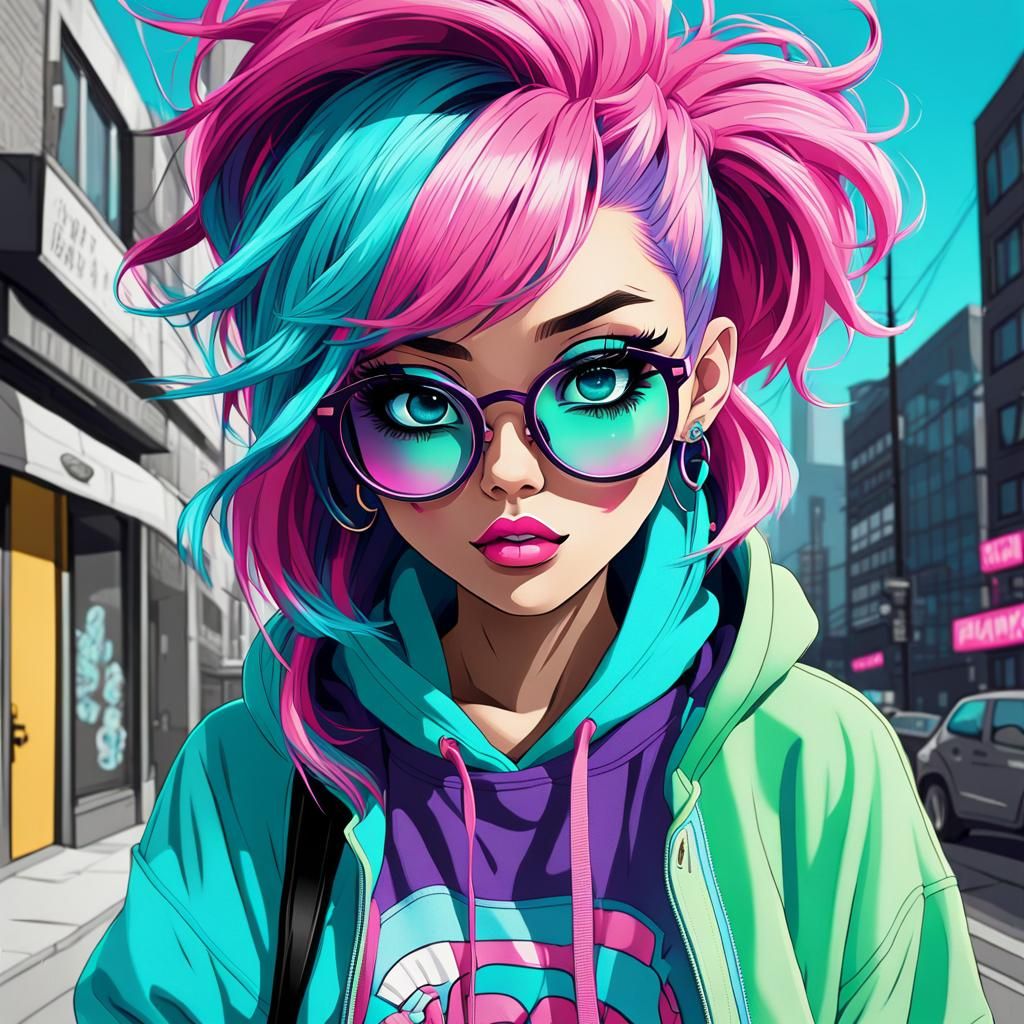 Chibi Anime Girl in Pop Art Street Style