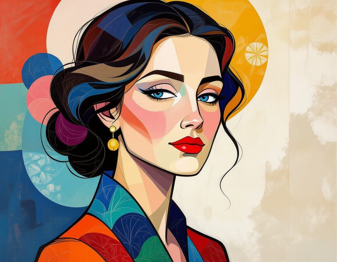 Abstract Portrait of a Woman in Vibrant Complementary Colors