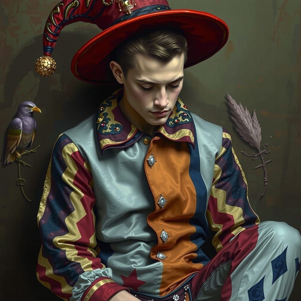 Elegant Jester in Melancholy Repose