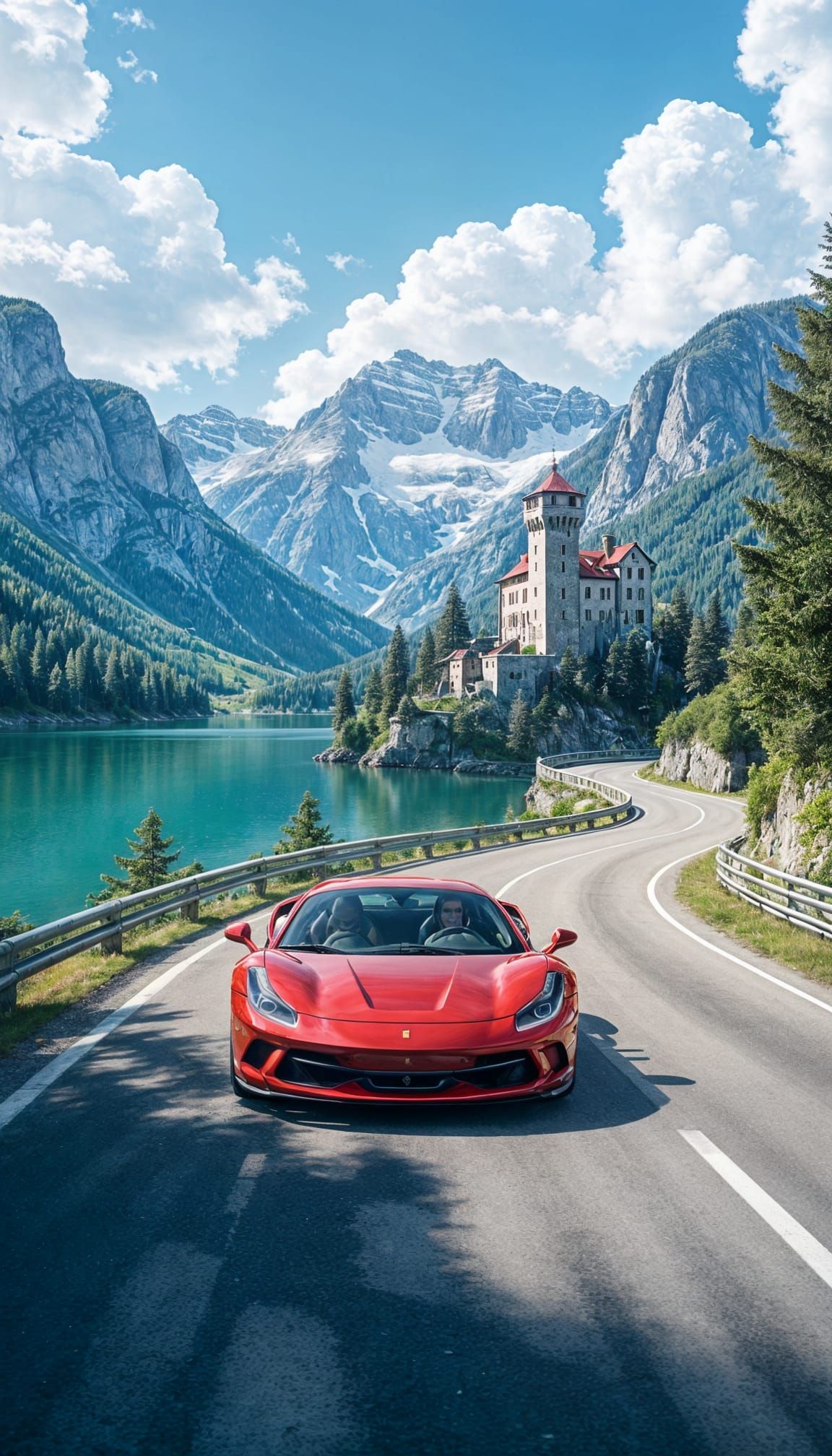 Red Ferrari F90 in Alps: Cinematic Futuristic HDR Scene