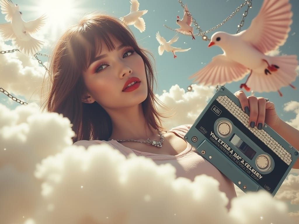 Y2K Mixtape Art with Doves and Diamond Text