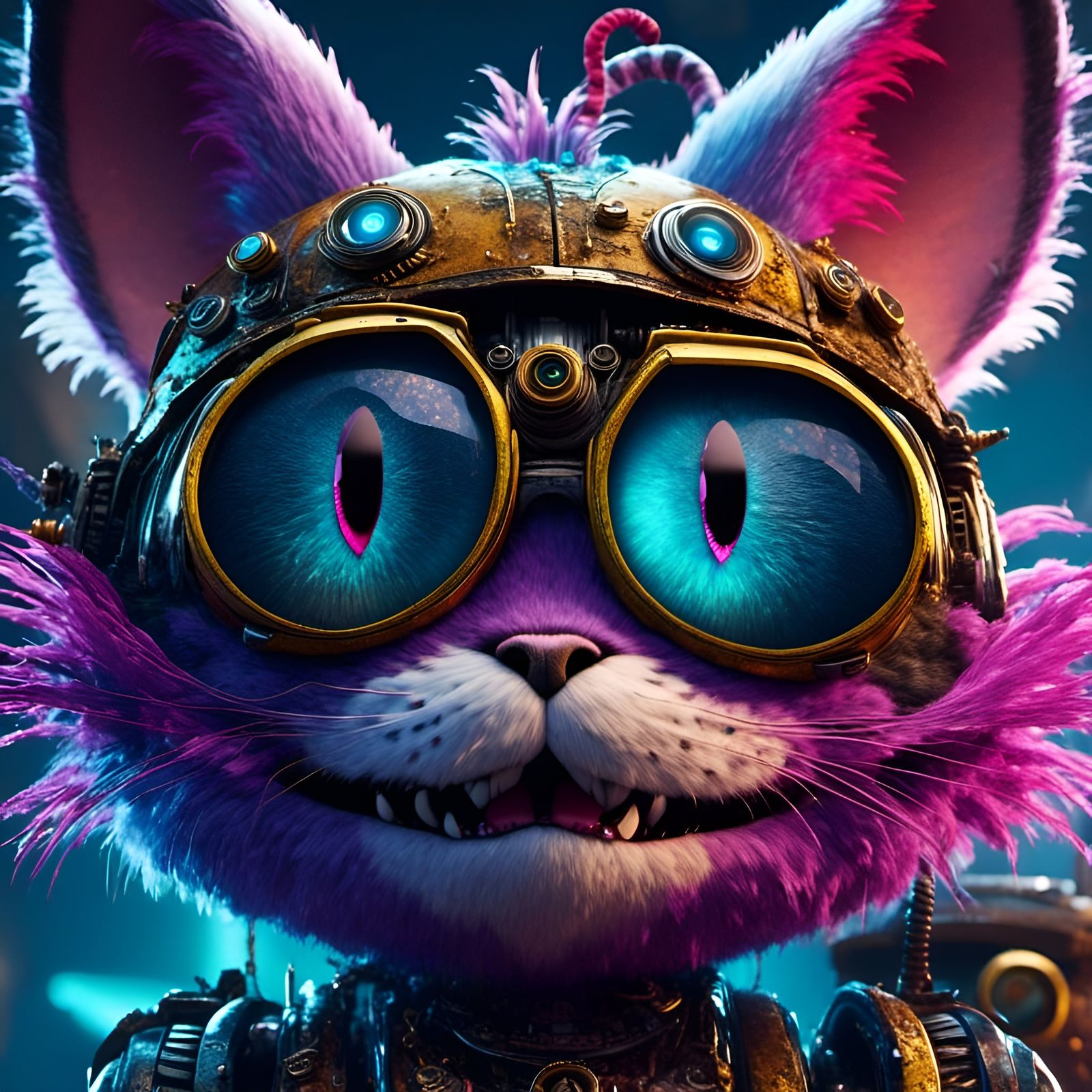 Surreal Voodoo Wall-E Cheshire Cat Portrait