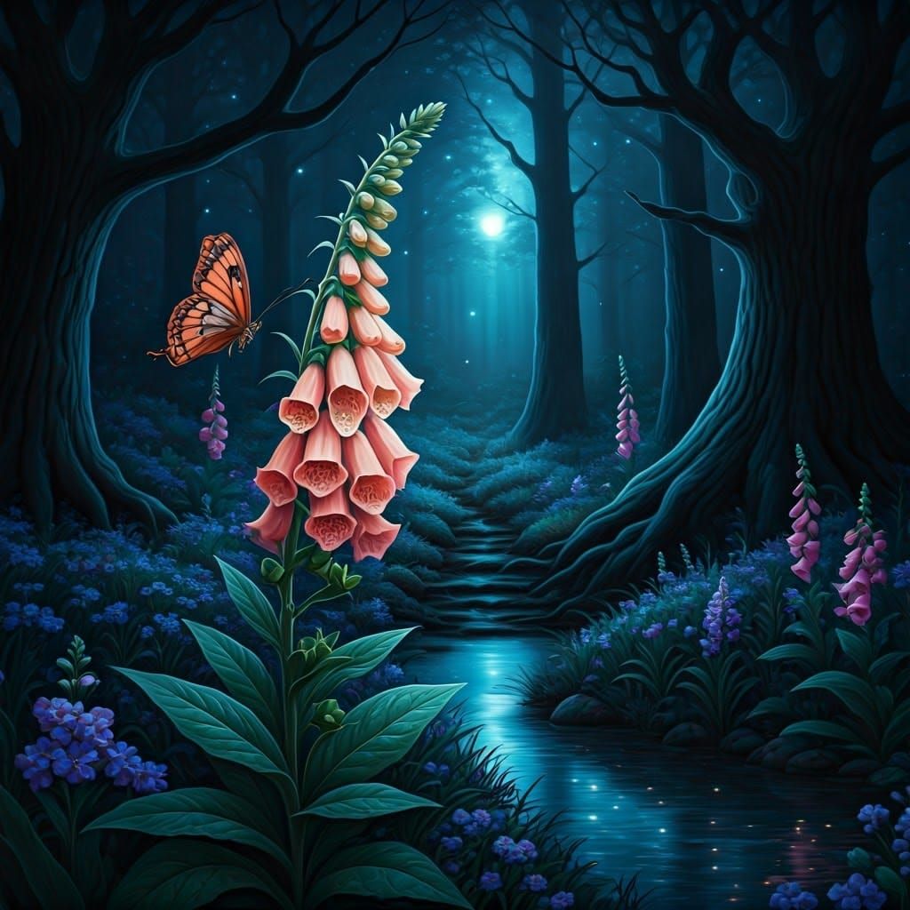Moonlit Butterfly in Mystical Forest