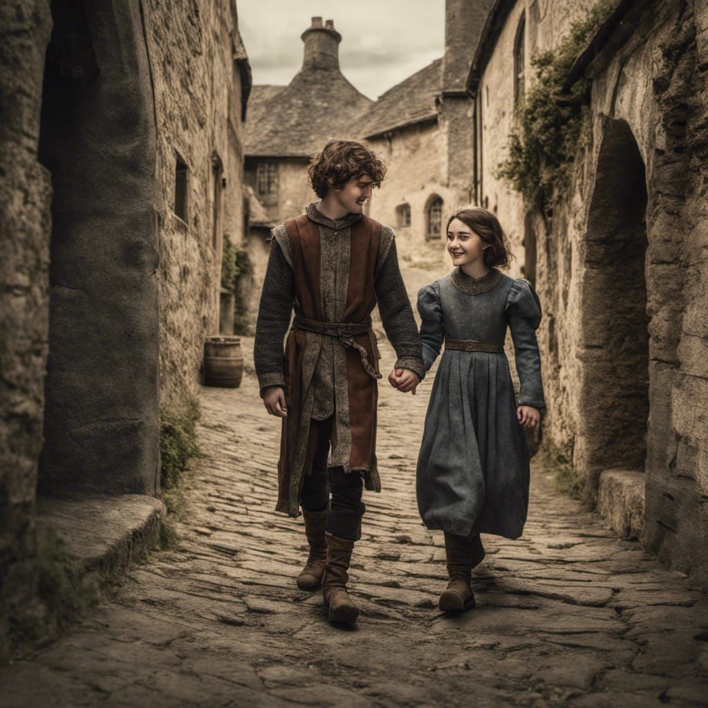 Art Parkinson and Maisie Williams in Medieval Scene