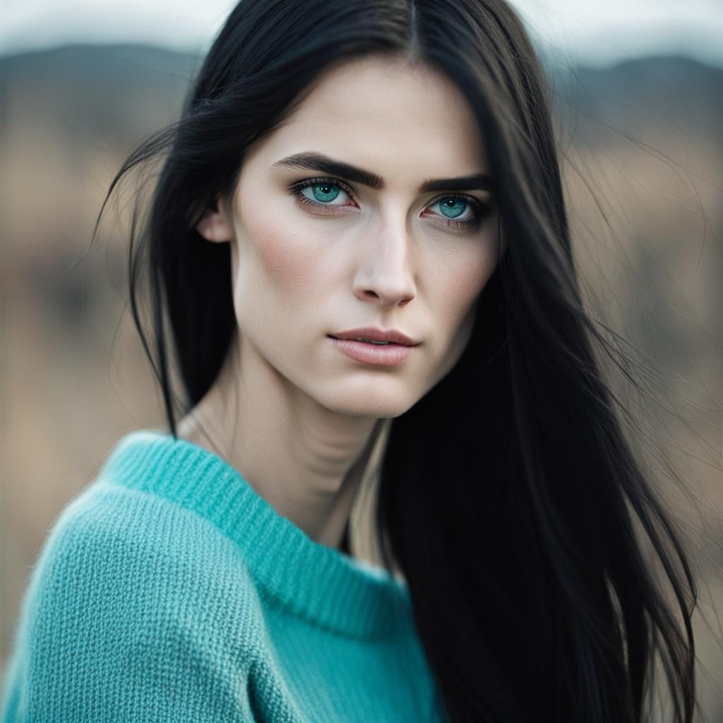 Portrait of a Beautiful Woman with Blue Eyes