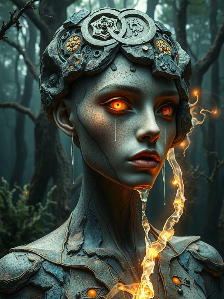 Surreal Transhumanist Goddess in Mycelium Nexus