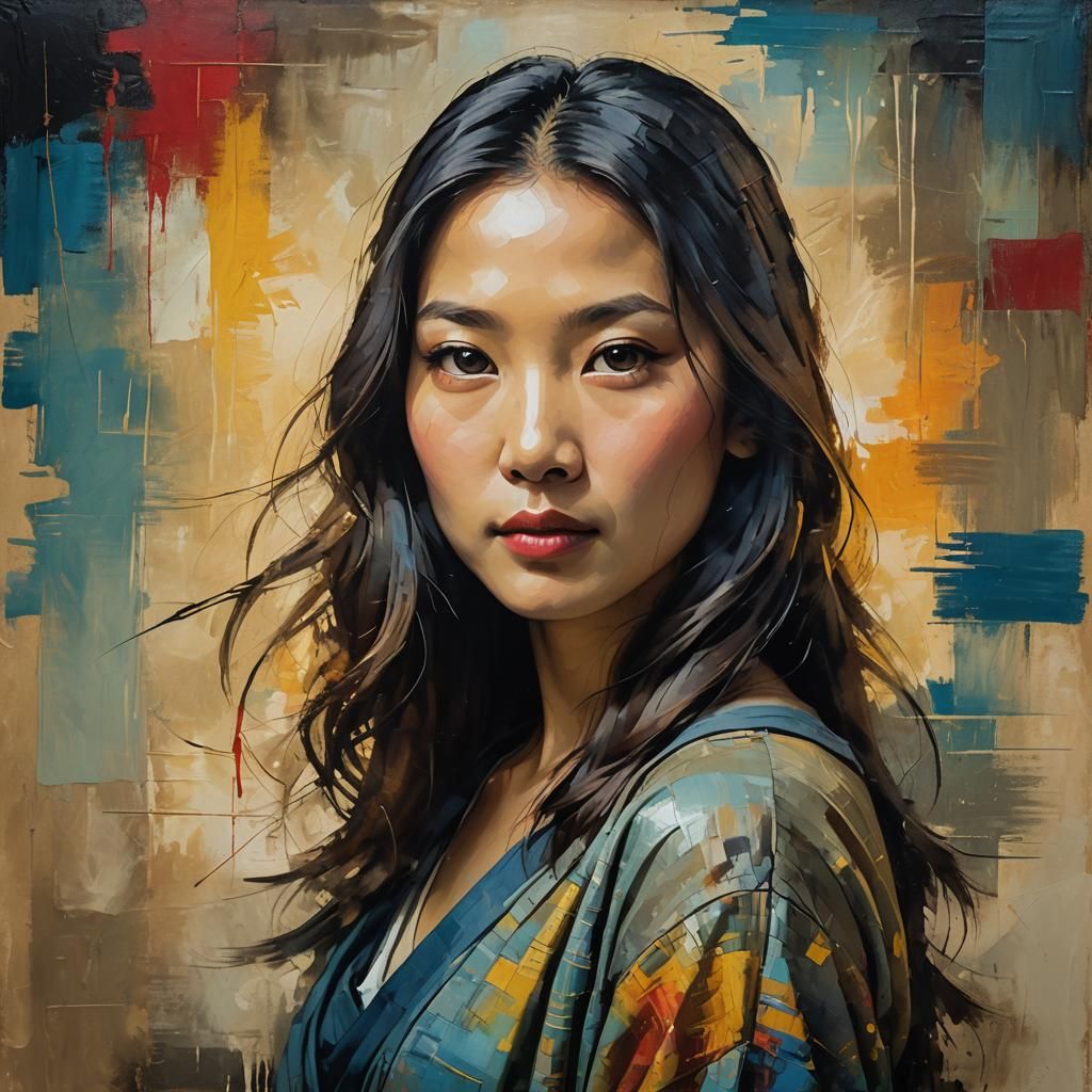 Asian Woman Portrait in Mona Lisa Style