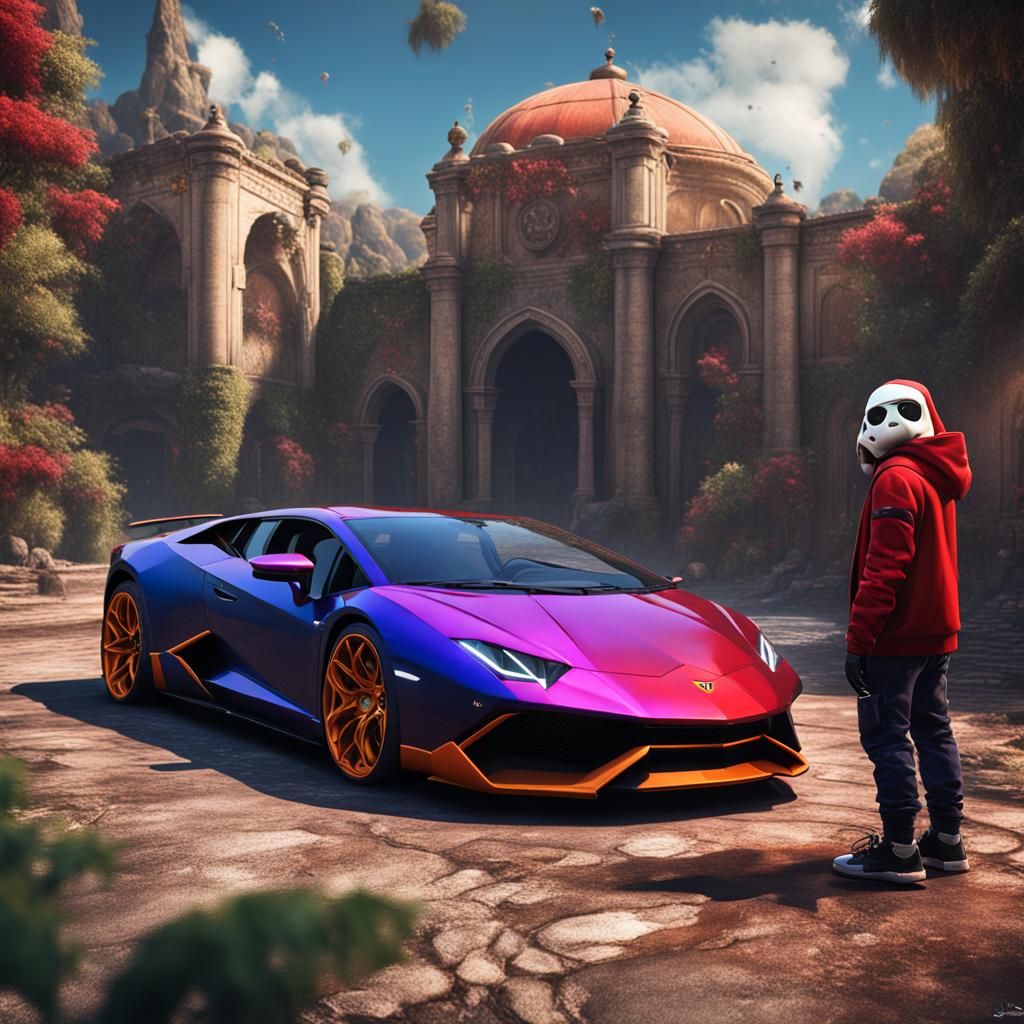 Shy Guy and Lamborghini: Detailed Matte Painting