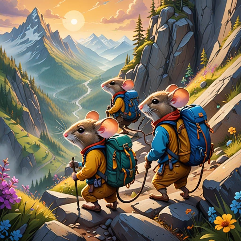 Mountaineer Mice Climb Mountain in Pixar Style