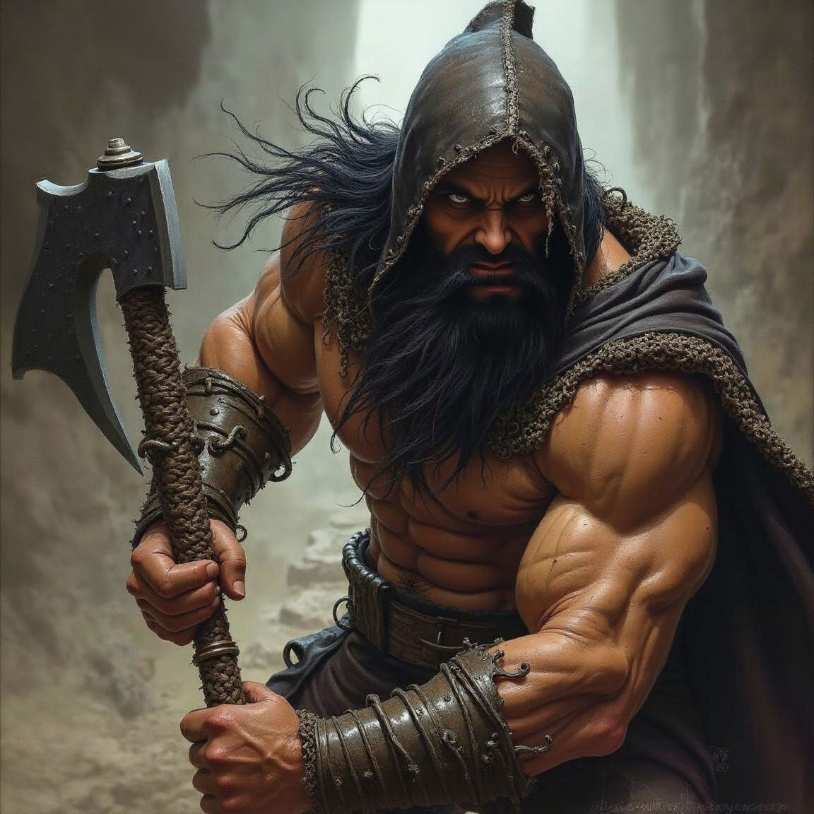 Fierce Barbarian Warrior with Greataxe
