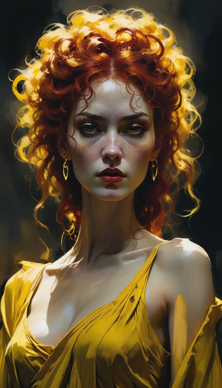 Priestess in Yellow Gown: Dark Fantasy Portrait