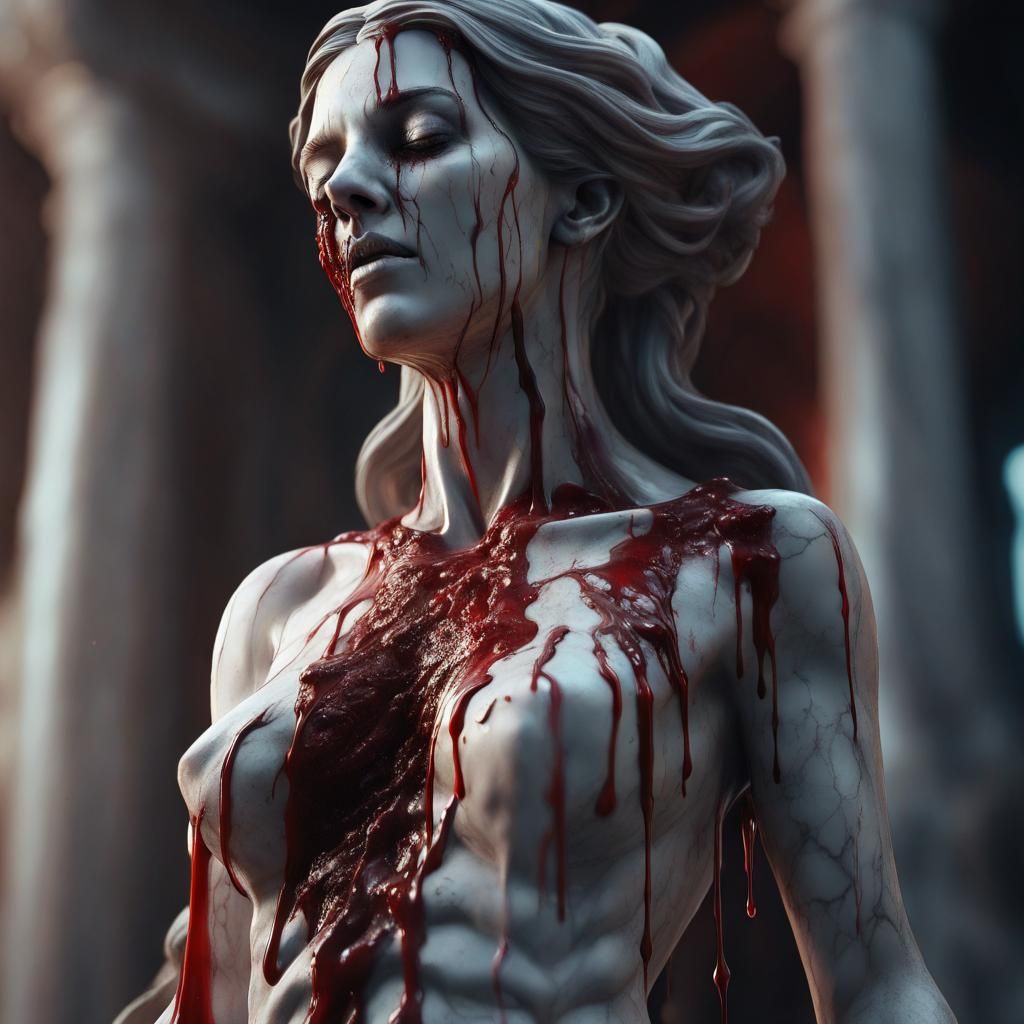 Cursed Eyeless Woman Marble Statue in Detailed Style