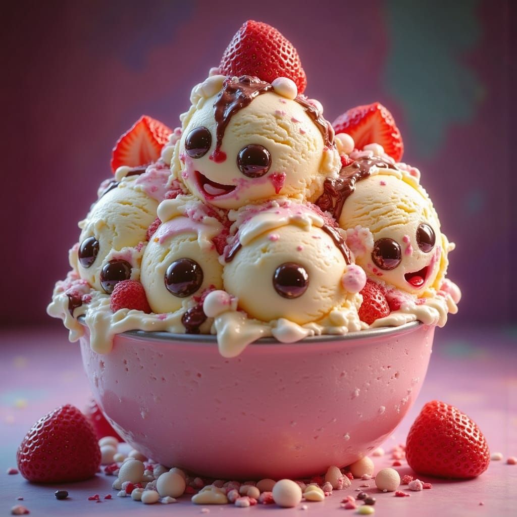 Hyperrealistic Anthropomorphic Ice Cream Bowl Photo