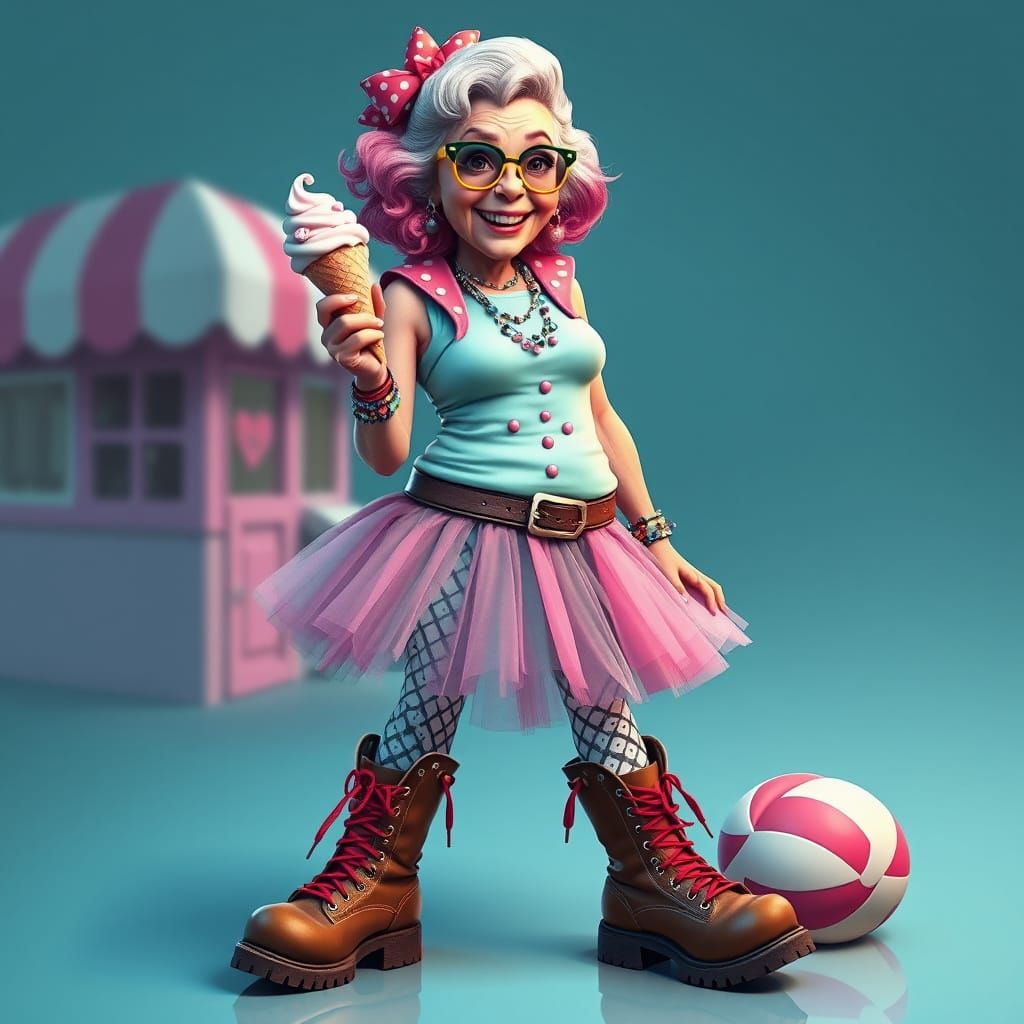 Happy Punk Rock Lady with Ice Cream, Candy Art
